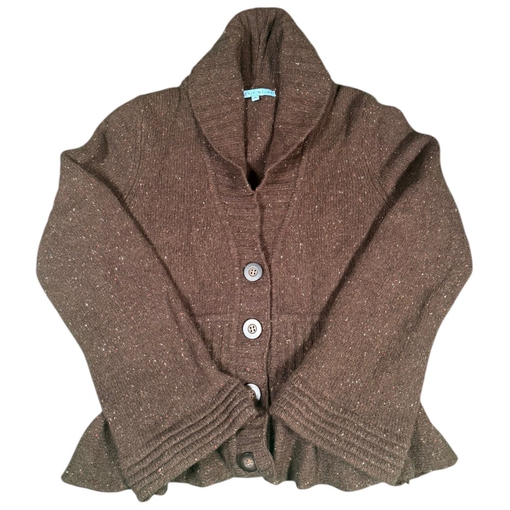 Antonio Melani Tweed Wool Blend Cardigan Sweater Brown Shawl Collar Size M - Picture 1 of 7